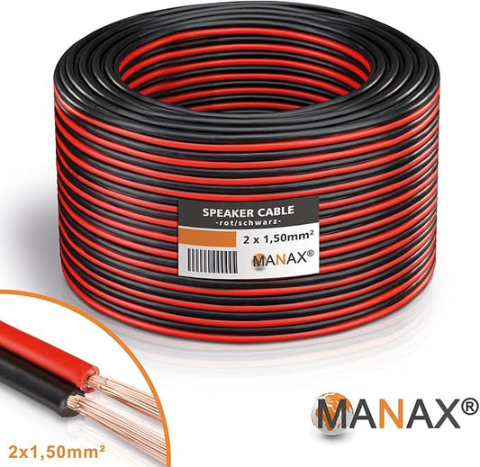 MANAX Speaker Cable 2 x 1.5 mm2 Red/Black 20 m Ring